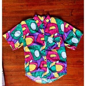 Vintage 80’s Seperate Issue Colorful Circles Pink Green Abstract Blouse Small